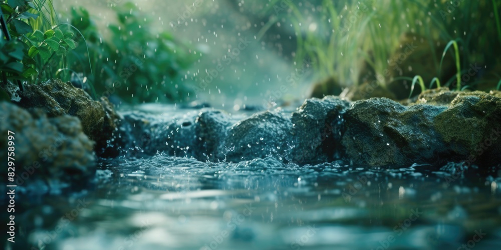 A stream of water is falling from the sky and splashing into a river. The water is clear and calm, and the sky is overcast A stream of water is falling from the sky and splashing into a river. The water is clear and calm, and the sky is overcast