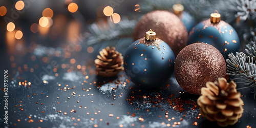 Several festive Christmas ornaments displayed on a table photo