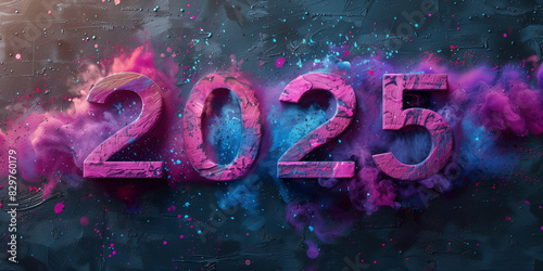 Various numbers created using vibrant colored powder 2025 for new year