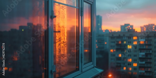 apartment window of soviet buildings at sunset #829762178