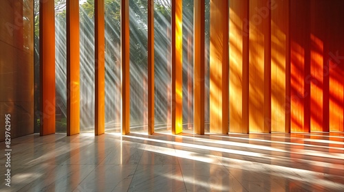 light shines through vertical slats photo