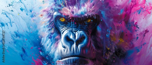 A colorful and abstract gorilla portrait. © INsprThDesign