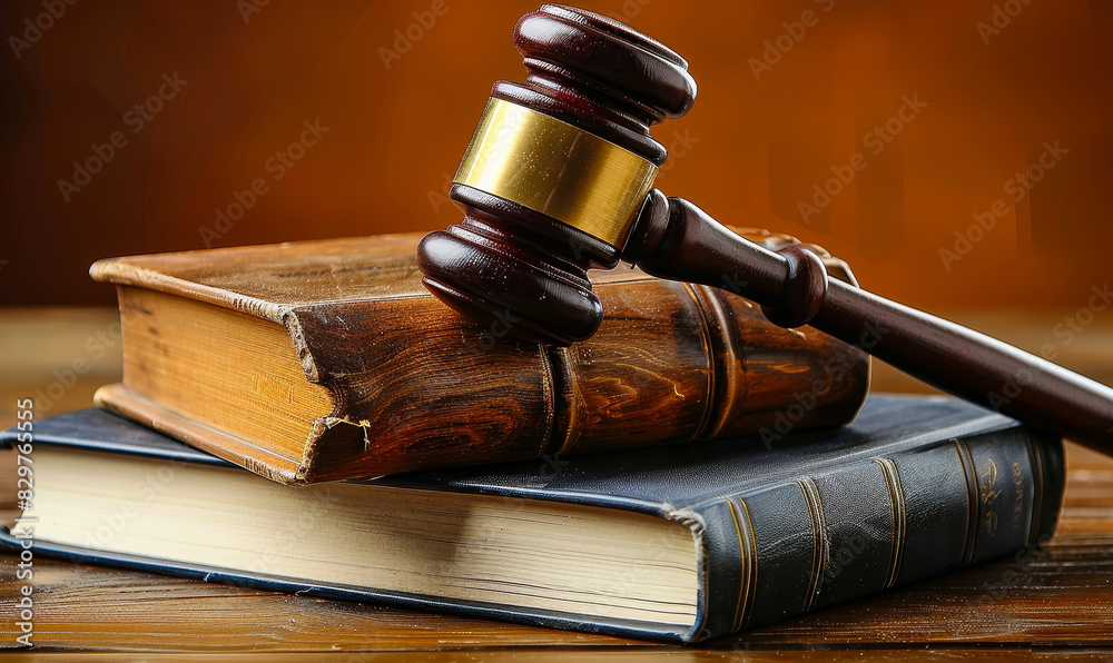 Wooden Gavel and Law Books on Table - Legal Concept with Courtroom Tools on Brown Background, Perfect for Law Firm Website or Justice Themed Stock Image Wooden Gavel and Law Books on Table - Legal Concept with Courtroom Tools on Brown Background, Perfect for Law Firm Website or Justice Themed Stock Image
