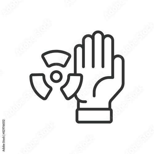 Radiation shielding, in line design, green. Shielding, Radiation, Protection, Safety, Barrier, Nuclear, Lead on white background vector. Radiation shielding editable stroke icon.