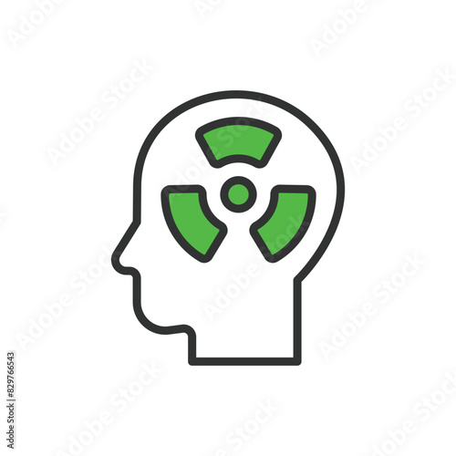 Radiotherapy, in line design, green. Radiotherapy, Cancer, Treatment, Radiation, Oncology, Therapy, Medical on white background vector. Radiotherapy editable stroke icon.