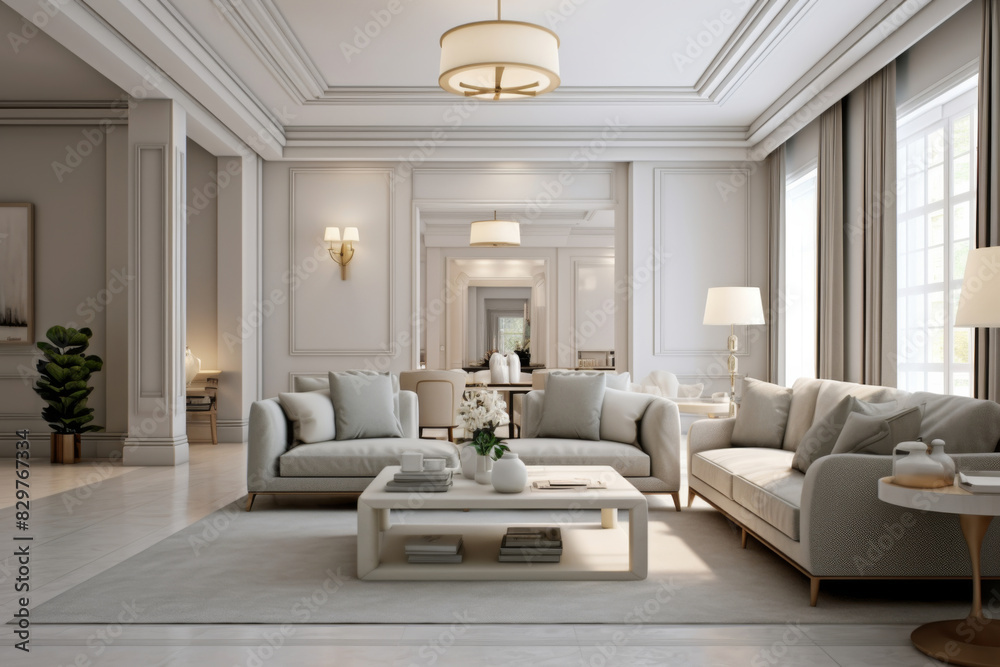 Interior design. Computer Generated Image Of Modern apartment living room. Architectural Visualization. 3D Render.
Interior design. Computer Generated Image Of Modern apartment living room. Architectural Visualization. 3D Render.