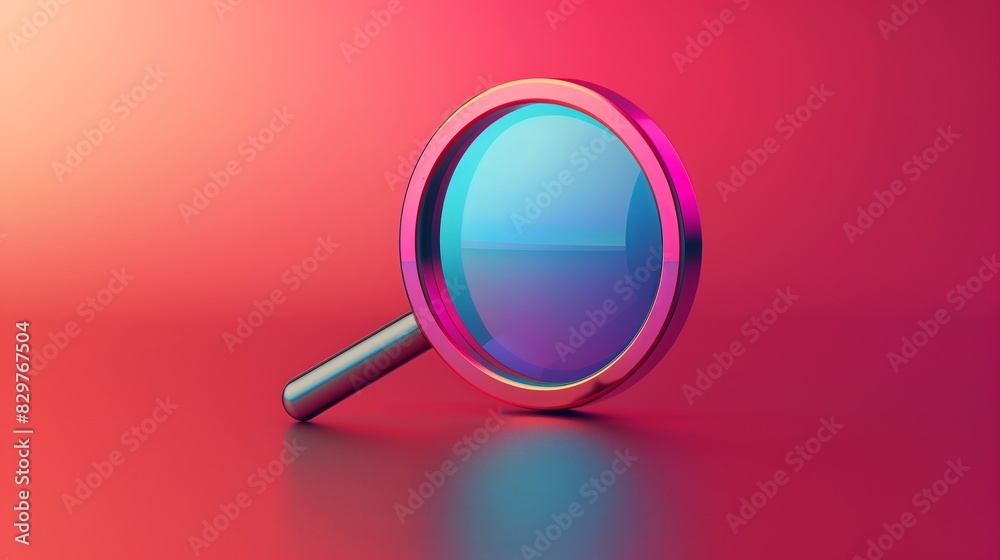 A beautiful colorful icon with a magnifying glass on a red background. A beautiful colorful icon with a magnifying glass on a red background.