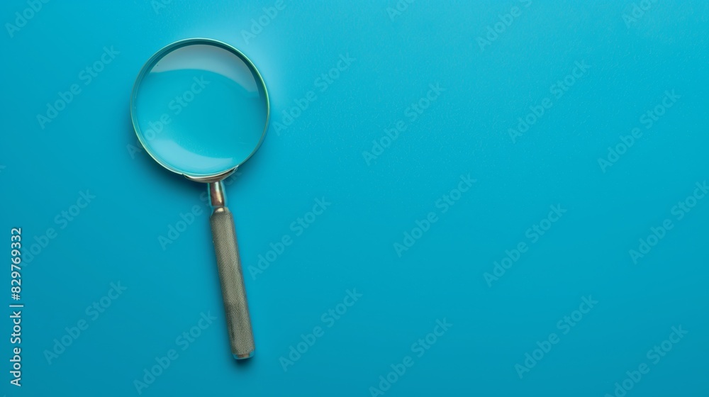 A magnifying glass on a blue background. A magnifying glass on a blue background.