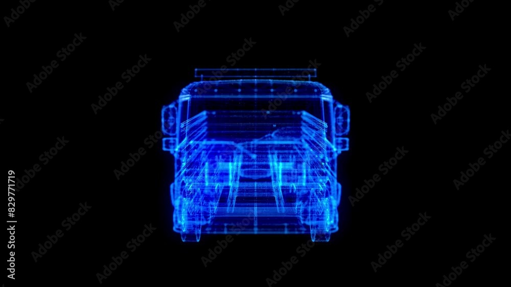 Dump Truck. Glow particles formation of truck. Tip truck virtual 3d model Dump Truck. Glow particles formation of truck. Tip truck virtual 3d model