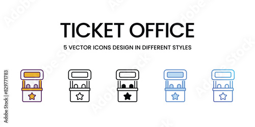 Ticket Office icons vector set stock illustration.