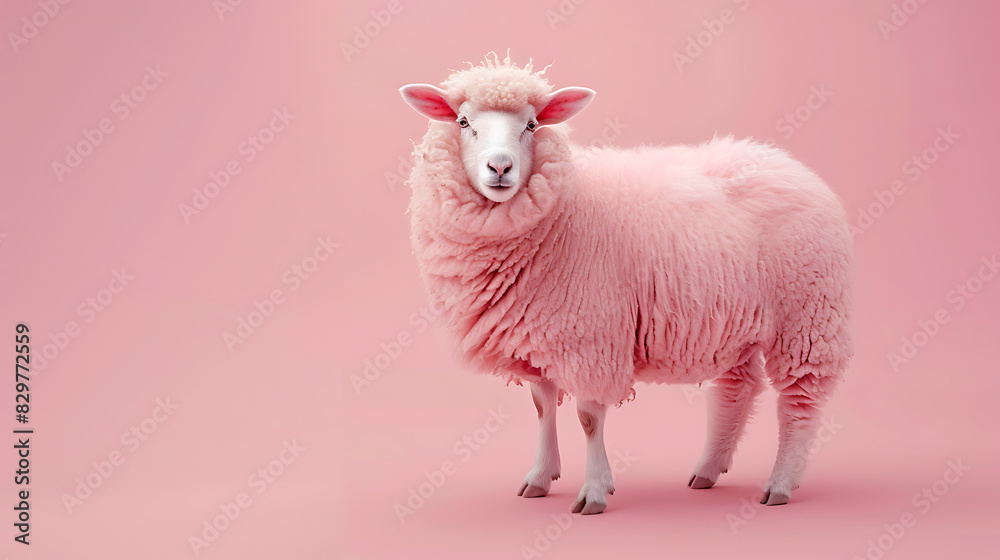Fototapeta premium Cute pink sheep The cuteness of animals with beautiful fur and the ability to bring many benefits to the world