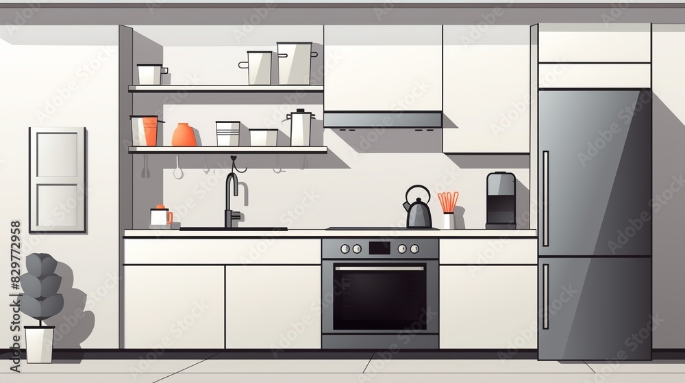 minimalist kitchen flat design front view modern simplicity cartoon drawing Monochromatic Color Scheme minimalist kitchen flat design front view modern simplicity cartoon drawing Monochromatic Color Scheme