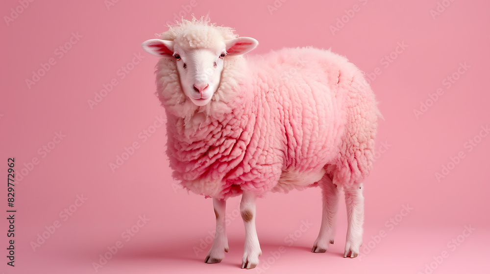 Fototapeta premium Cute pink sheep The cuteness of animals with beautiful fur and the ability to bring many benefits to the world