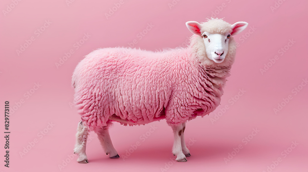 Fototapeta premium Cute pink sheep The cuteness of animals with beautiful fur and the ability to bring many benefits to the world