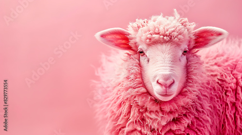 Cute pink sheep The cuteness of animals with beautiful fur and the ability to bring many benefits to the world