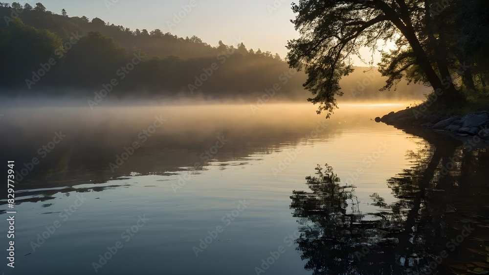 Tranquil Lake Reflections: Sunset Silhouettes and Misty Mornings in Nature's Calm, Capturing the Beauty of Dawn and Dusk Amidst Serene Landscapes Tranquil Lake Reflections: Sunset Silhouettes and Misty Mornings in Nature's Calm, Capturing the Beauty of Dawn and Dusk Amidst Serene Landscapes