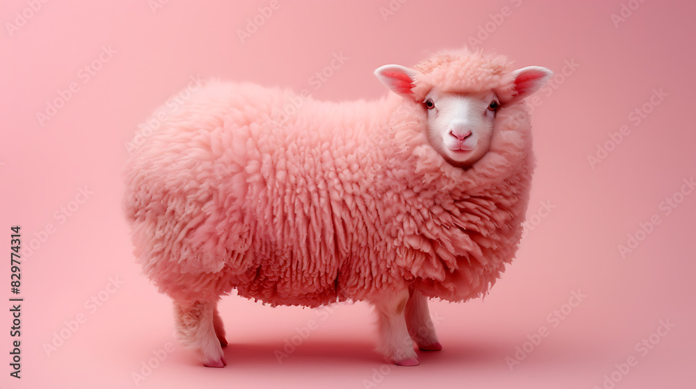 Fototapeta premium Cute pink sheep The cuteness of animals with beautiful fur and the ability to bring many benefits to the world