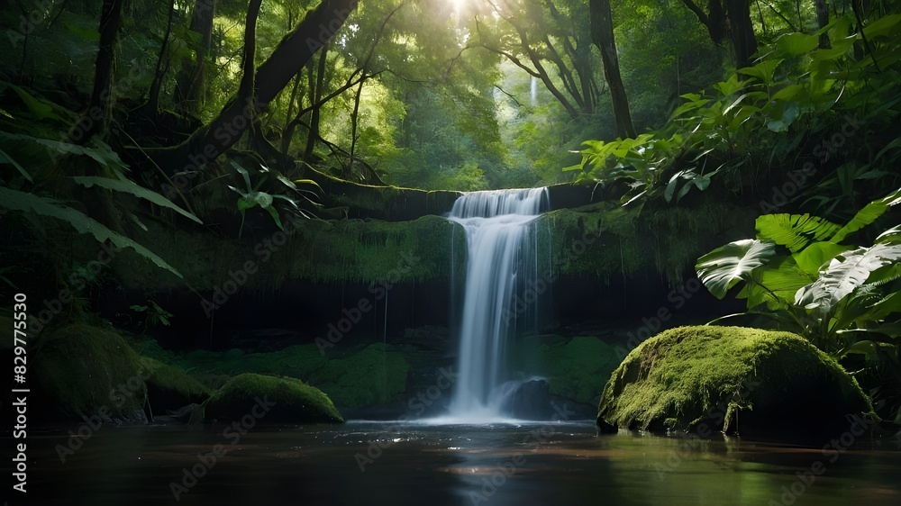 A Stunning Waterfall in a Tropical Setting with Lush Greenery - Capturing Nature's Beauty, Magnificent Tropical Waterfall Amidst Lush Foliage, Discover the Beauty of a Tropical Waterfall in a Lush A Stunning Waterfall in a Tropical Setting with Lush Greenery - Capturing Nature's Beauty, Magnificent Tropical Waterfall Amidst Lush Foliage, Discover the Beauty of a Tropical Waterfall in a Lush