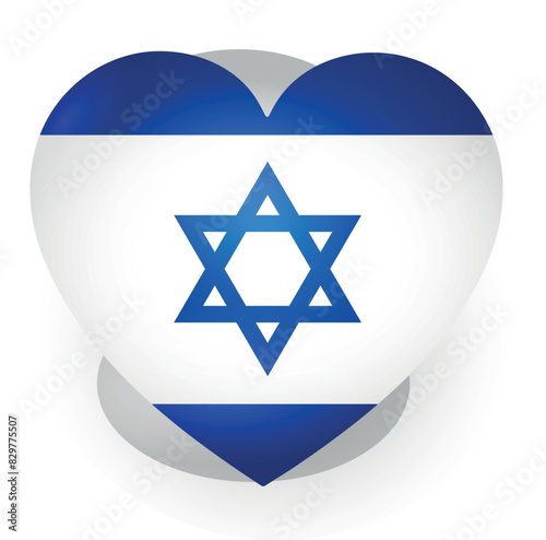 National flag of Israel is heartshaped in a flat style on a transparent background. Israeli flag heart icon emblem. Symbol, icon, emblem, banner, background