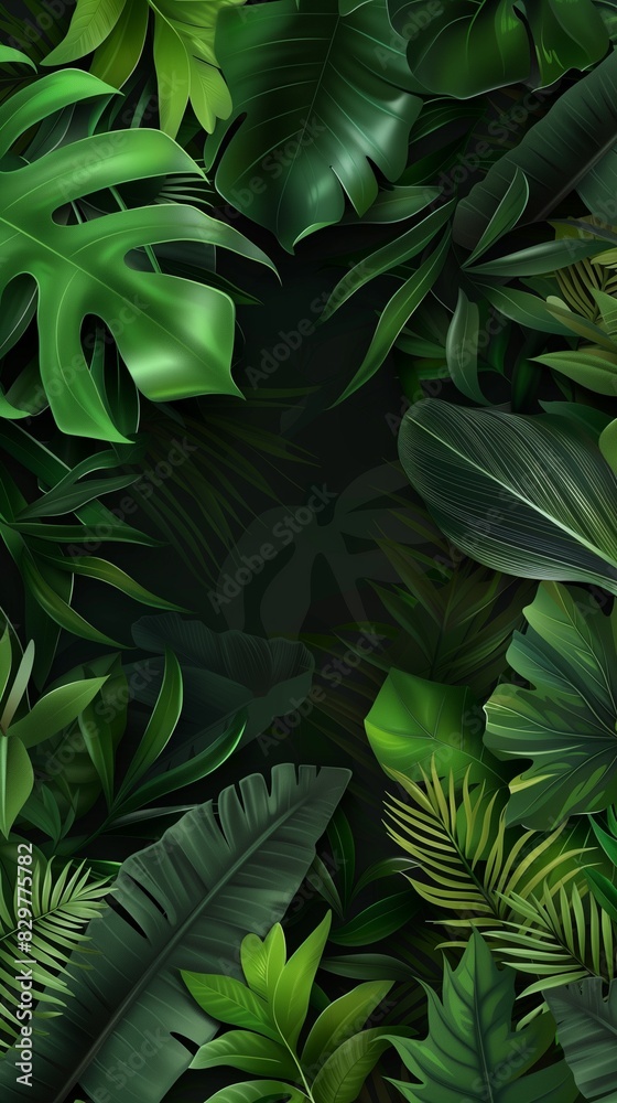 Vertical jungle and forest green leaves background with tropical foliage Vertical jungle and forest green leaves background with tropical foliage