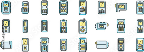 Laser meter icons set outline vector. Level distance. Meter digital thin line color flat on white