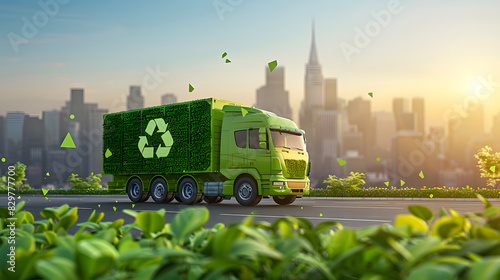 Eco friendly transportation concept with Green truck made