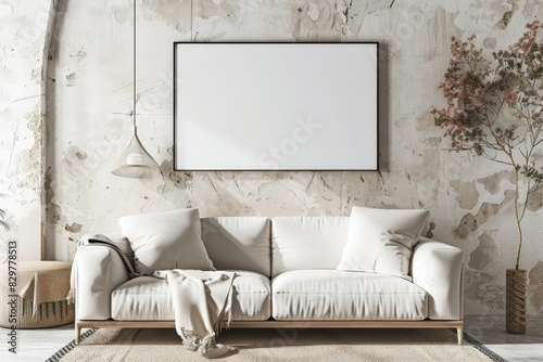 Frame mockup, picture the coastal breeze captured within a contemporary living space photo