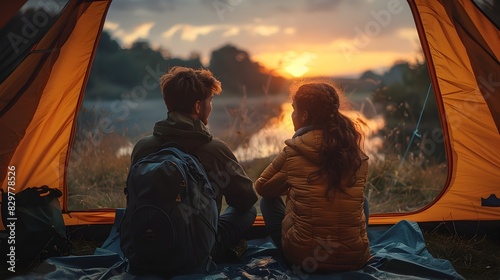 Shared Adventure Couple Relishing a Peaceful Night in the Heart of the Mountains