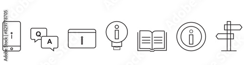 Vector set of information line icons.Contains icons instruction, privacy policy, info center, manual, rule, guide, reference, help and more.