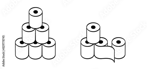 Cartoon WC paper or wc roll. Toilet paper roll. tape, tissue icon. Woman, man restroom, bathroom or kitchen logo. Hygiene, please keep toilet clean. Line rolls pattern