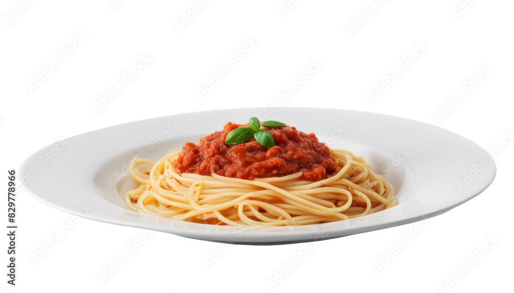 Plate of delicious spaghetti with tomato sauce isolate on transparent background, cutout, png Plate of delicious spaghetti with tomato sauce isolate on transparent background, cutout, png