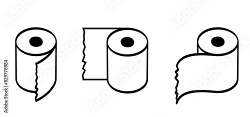 Cartoon WC paper or wc roll. Toilet paper roll. tape, tissue icon. Woman, man restroom, bathroom or kitchen logo. Hygiene, please keep toilet clean. Line rolls pattern
