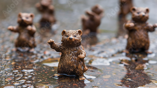 Dancing Miniature Wooden Brown Bear and Friends are Ready To Party!