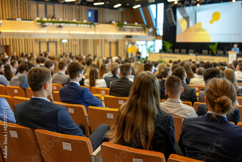People in audience conference hall listening, speaker talk business event presentation. Public speaking