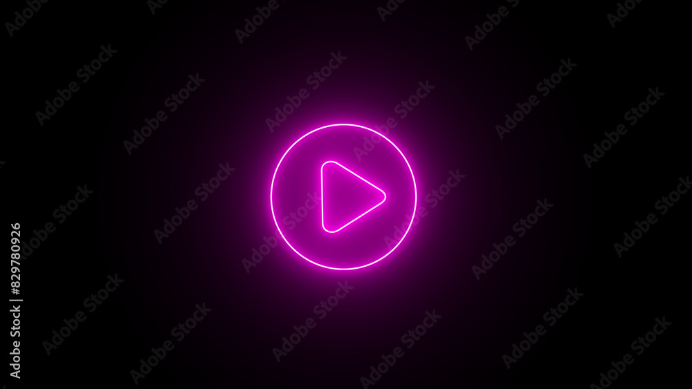 Glowing neon line play button icon. Neon play button. Press to play. Start button.
