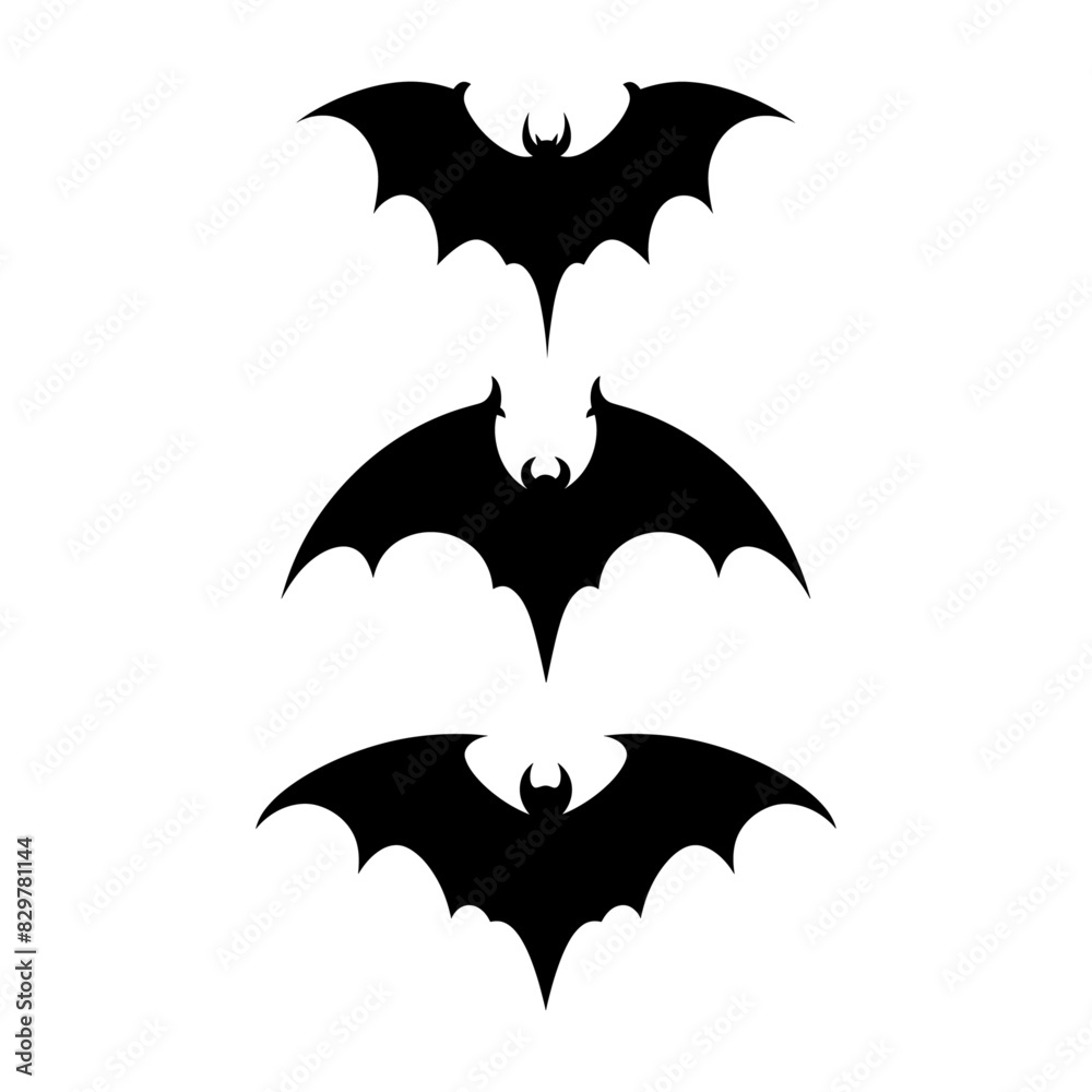 Bat silhouette set isolated on white background. Spooky black horror bat graphic. Vector illustration Bat silhouette set isolated on white background. Spooky black horror bat graphic. Vector illustration