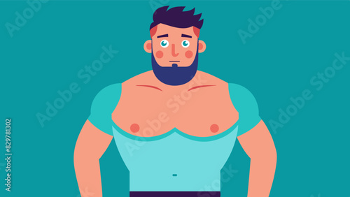 Despite being a healthy weight the man is constantly reminded that he doesnt have a sixpack or bulging muscles like the societal norm.. Vector illustration