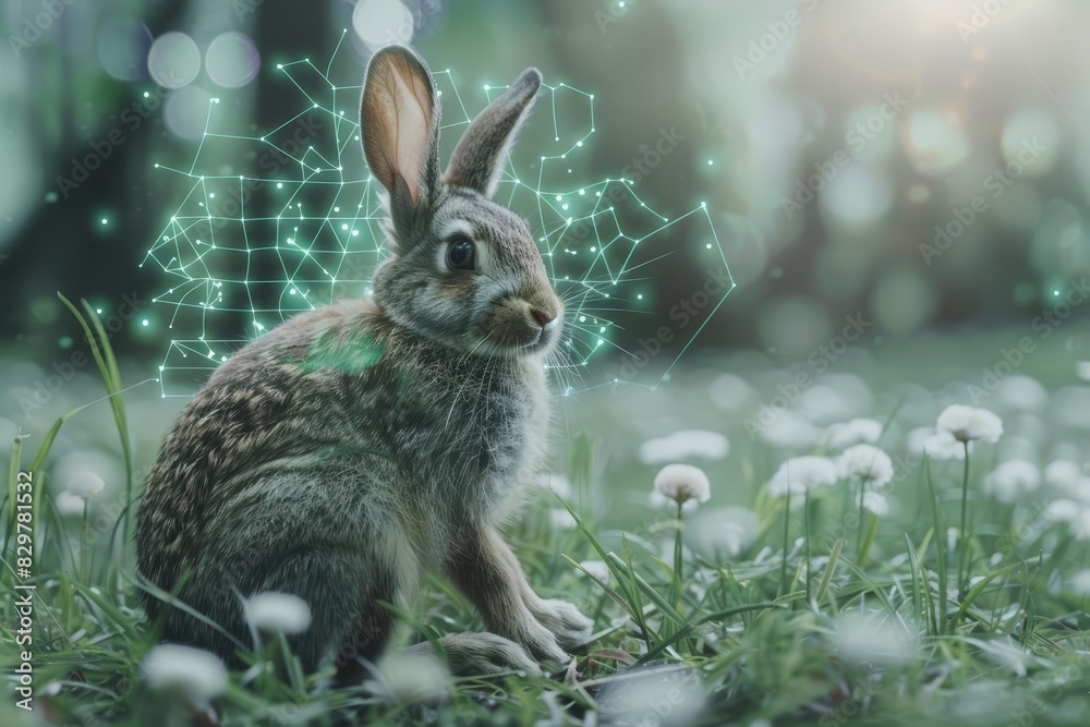 Fototapeta premium The rabbit sat quietly in the meadow