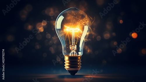 Glowing light bulb in the dark background. Innovation concept. Generative AI. photo