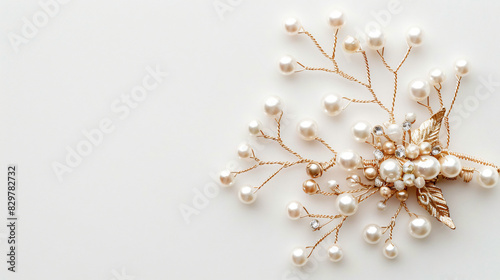 Elegant pearl hair clip on white background.  photo