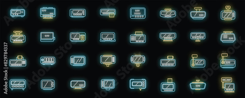 Taximeter icons set outline vector. Auto trip. Taxi button neon color on black
