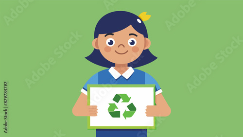 A student proudly displays their goal of starting a recycling initiative within the school.. Vector illustration