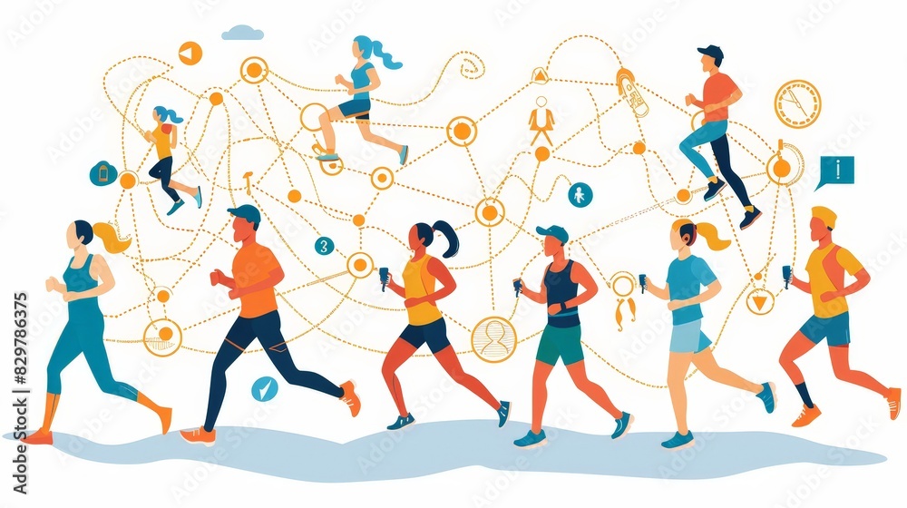 Develop a visual representation of the running community, including clubs, online forums, and social media groups for connecting with fellow runners.
