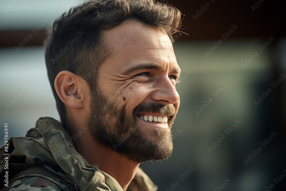 Fototapeta premium Generative AI illustration of young male soldier war time warfare