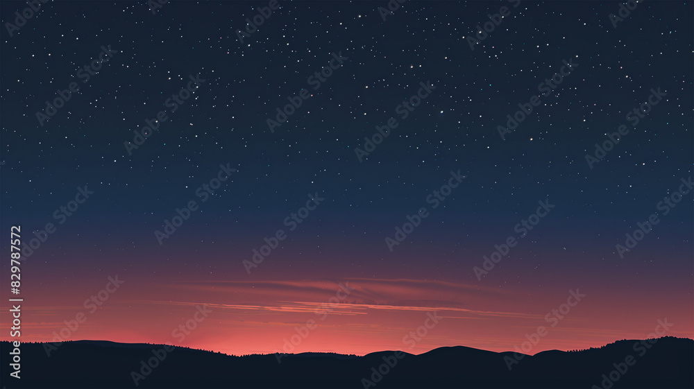 山の夜明けと星空