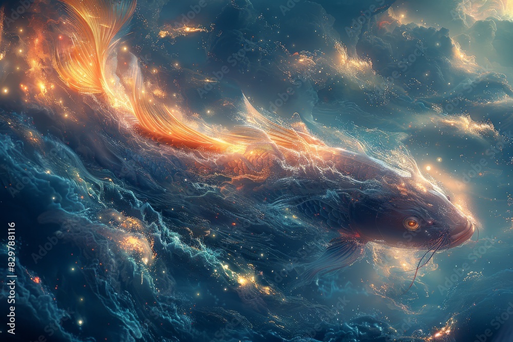 The majesty of nature meets the cosmos as a fantastical fish swims through space in this richly detailed artwork The majesty of nature meets the cosmos as a fantastical fish swims through space in this richly detailed artwork