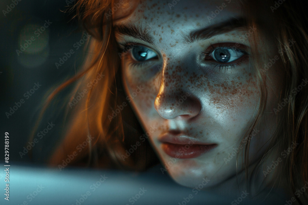 Generative AI illustration happy homey sleepy person lying in bed browsing laptop smartphone lazy morning evening Generative AI illustration happy homey sleepy person lying in bed browsing laptop smartphone lazy morning evening