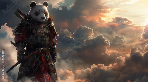 Panda wearing chines armor photo