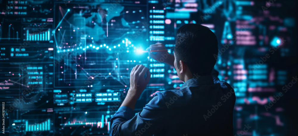 Digital Business Interaction: Person in action and office