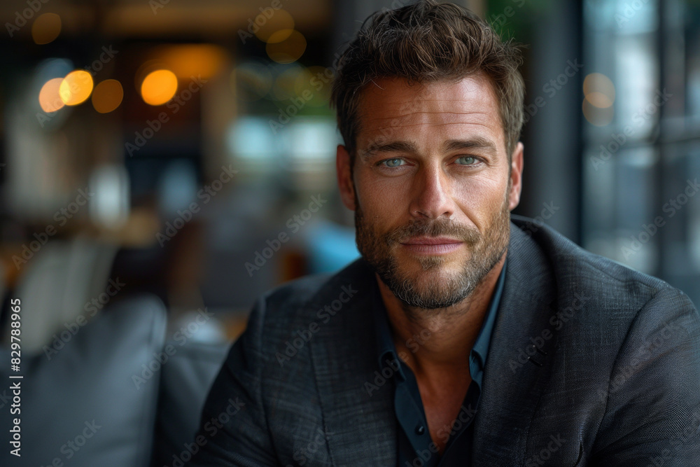 Confident man in business suit with thoughtful expression indoors Confident man in business suit with thoughtful expression indoors